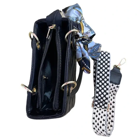 Quilted leather handbag / shoulder bag with twilly - Picture 2 of 5